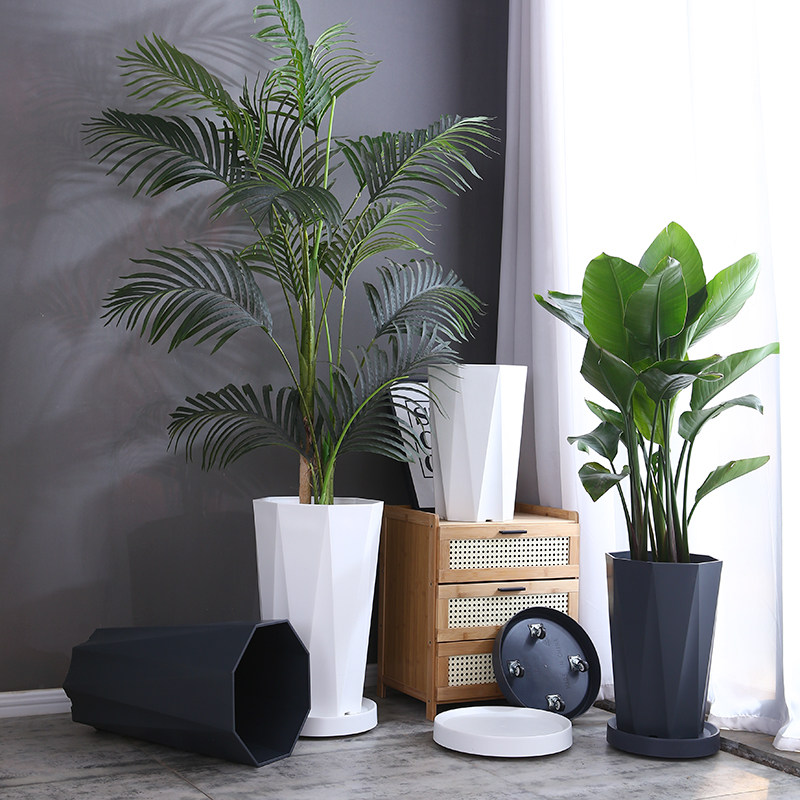高档树脂花盆客厅办公室大绿植天堂鸟散尾葵龟背竹专用特大号花盆抖音