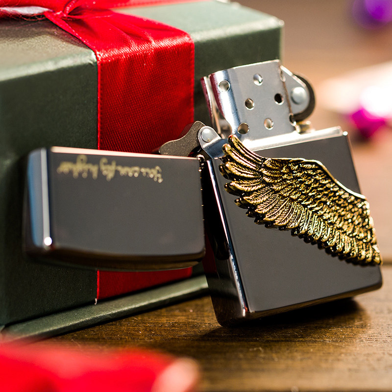 zippo打火机正版刻字天使之翼古银飞得更高贴章翅膀zippo