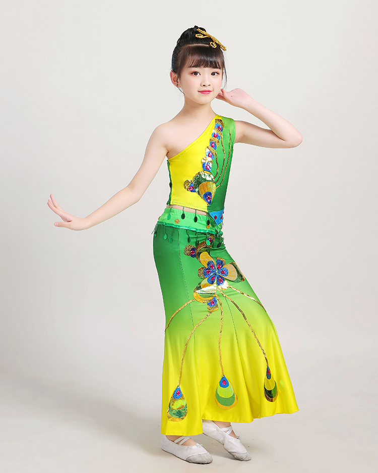 儿童傣族舞蹈演出服女孩孔雀舞桃李杯艺练功服雨儿童演出服