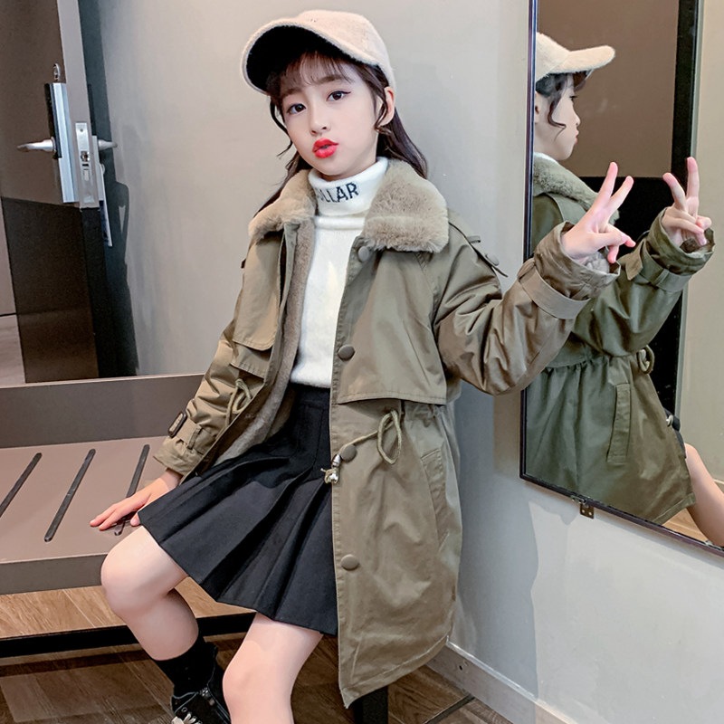 女童派克服秋冬装洋气加绒加厚外套2021新款冬季大童儿童女孩棉服
