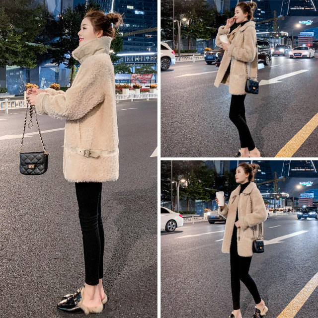 20 winter fur one-piece lamb wool coat female Korean version of thick grained sheep shearing mid-length suede cotton jacket 20 winter fur one-piece lamb wool coat female Korean version of thick grained sheep shearing mid-length suede cotton jacket