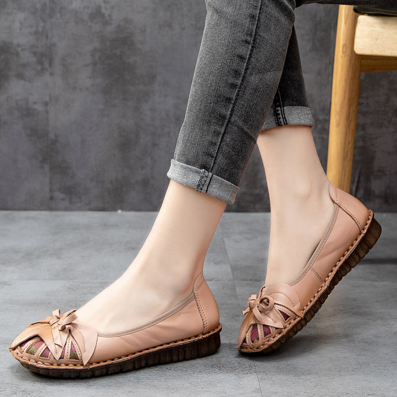 真皮复古手工缝制舒适防滑女鞋软皮平底羊皮单鞋