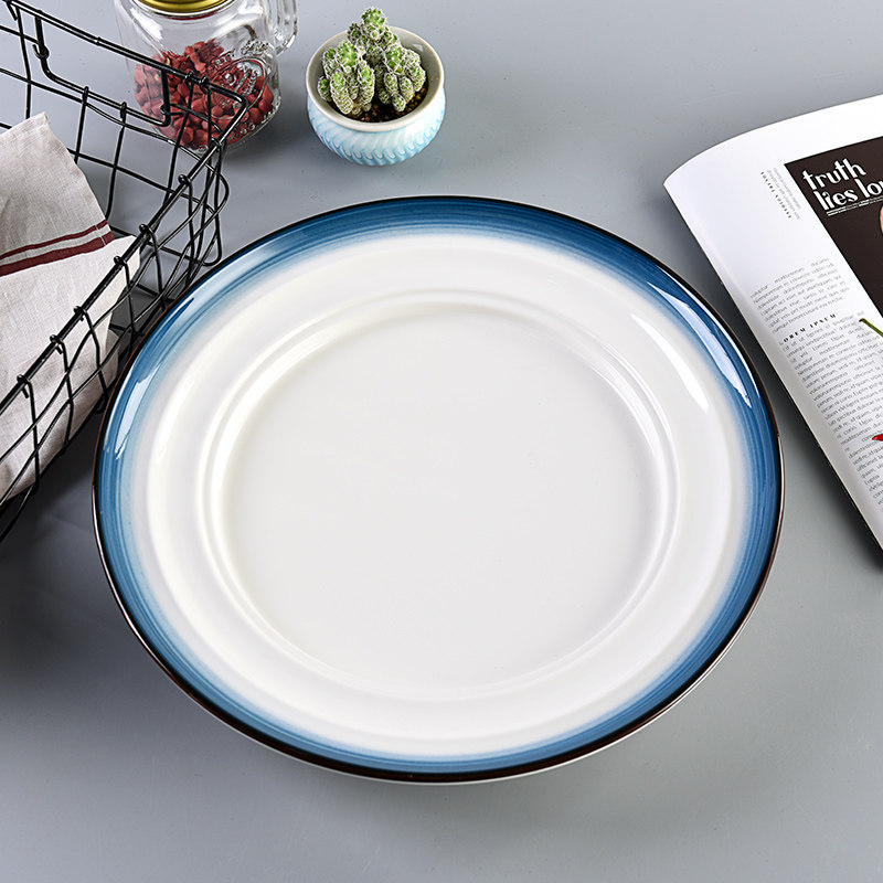 印象品瓷陶瓷圆形大码盘子宽边平盘大号展示盘