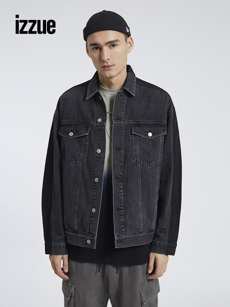 izzue男装牛仔夹克春季潮流街头前后拼色外套夹克