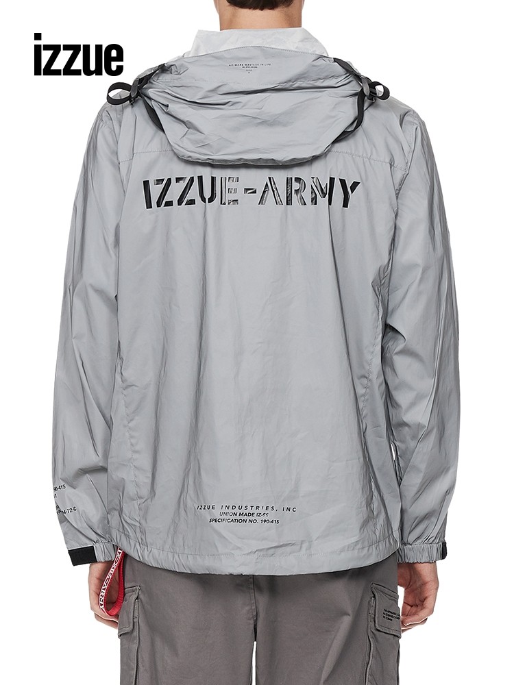 izzue男装连帽夹克2021秋季新品个性街头logo夹克