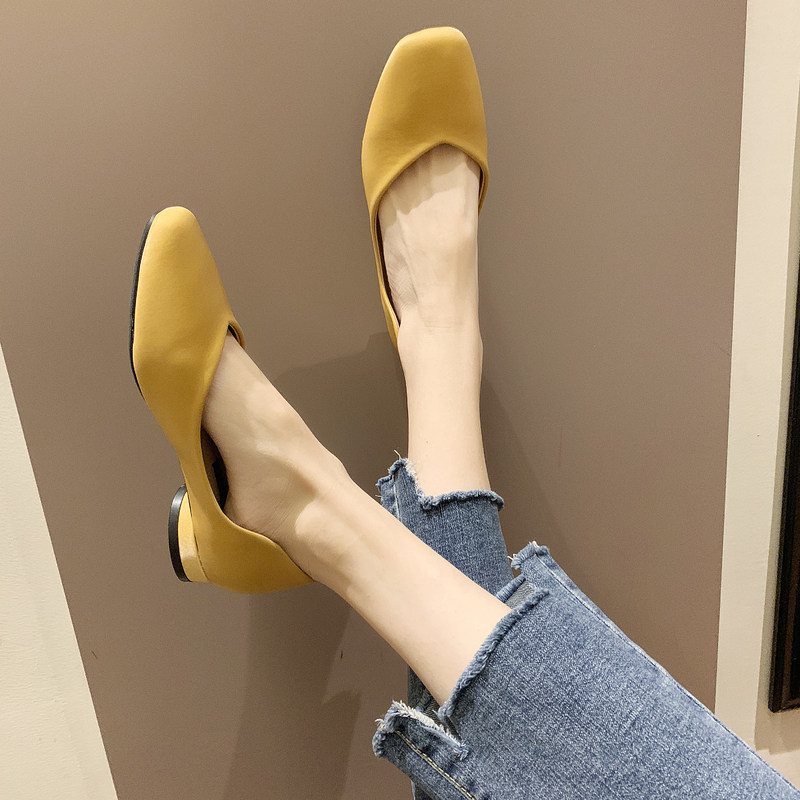 单鞋女夏2019百搭平底鞋方头简约浅口一脚蹬软底豆豆鞋网红孕妇鞋