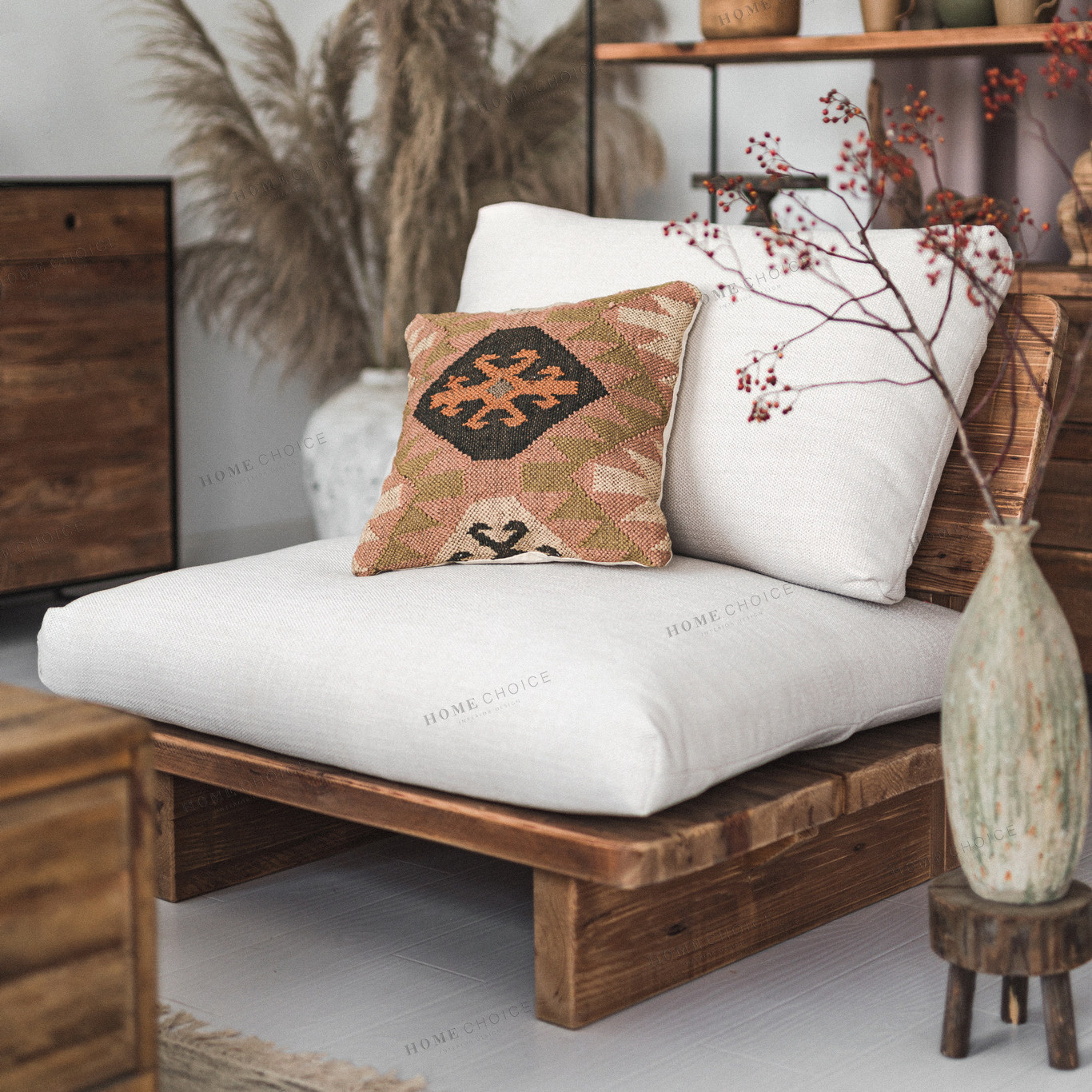 润家家居日式原生态小户户型民宿简约复古松木布艺沙发