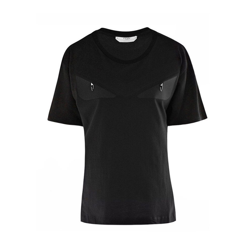 fendi芬迪黑色棉质小怪兽眼睛侧开女装休闲圆领t恤
