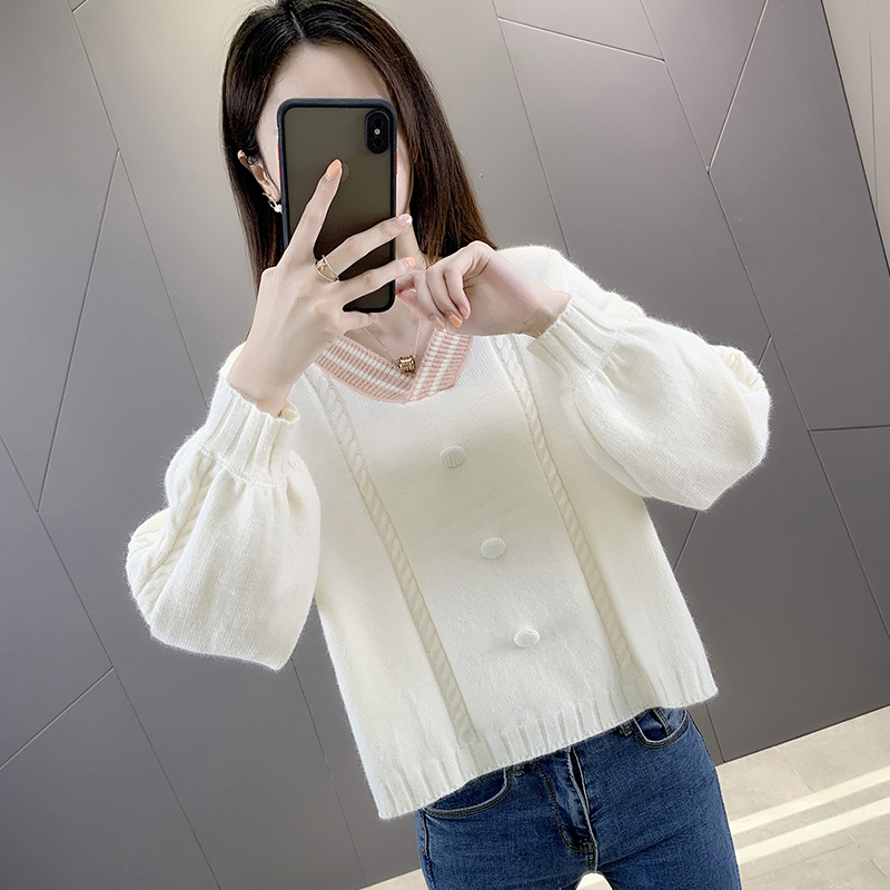V领毛衣女春装2022年新款韩版女士外穿小清新短款套头针织衫上衣
