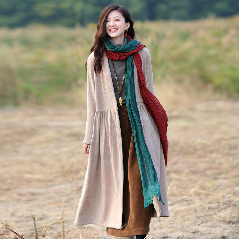 徽调梵歌原创2022秋冬新款文艺纯棉雪尔绒开衫外套复古保暖风衣女