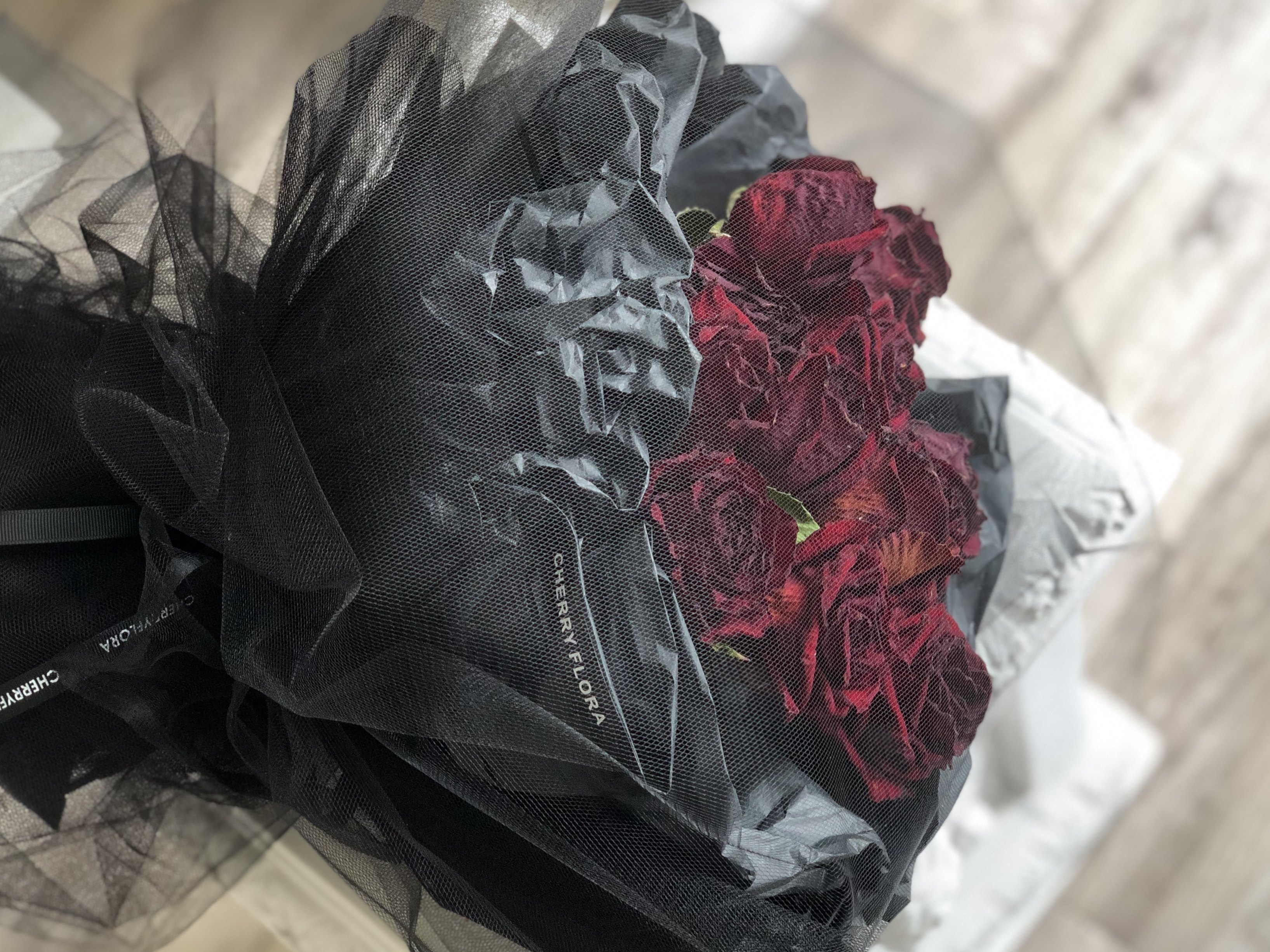 樱桃复古干花cherryflora女神礼物花束黑纱红玫瑰干花