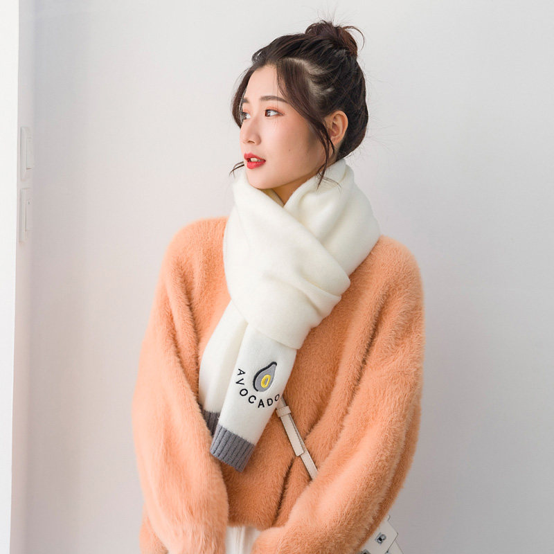 可爱软妹刺绣牛油果韩版简约百搭针织毛线围巾围巾