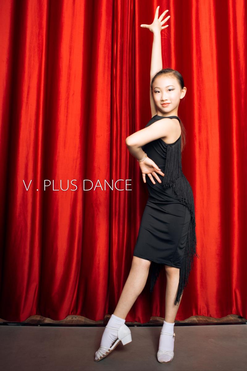 v.plusdance高雪少儿拉丁舞流苏小黑吊带拉丁舞下装