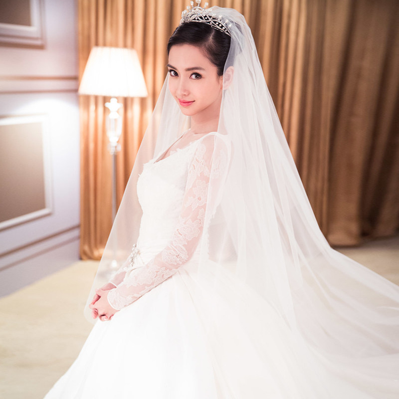 新娘头纱简约长款拖尾双层头纱女影楼拍照结婚头纱