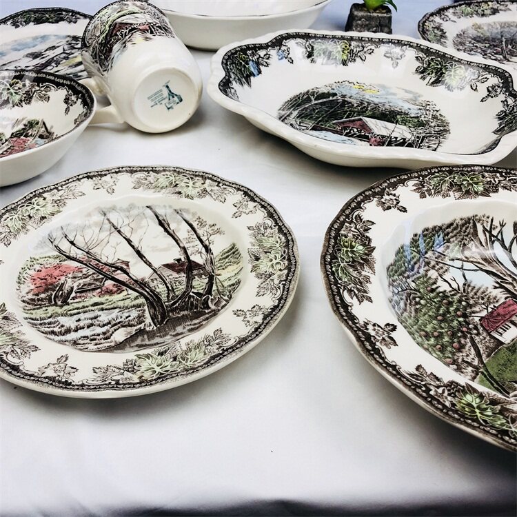 外贸英国johnsonbros出口陶瓷庄园系列餐具盘子沙拉餐具瓷器套装
