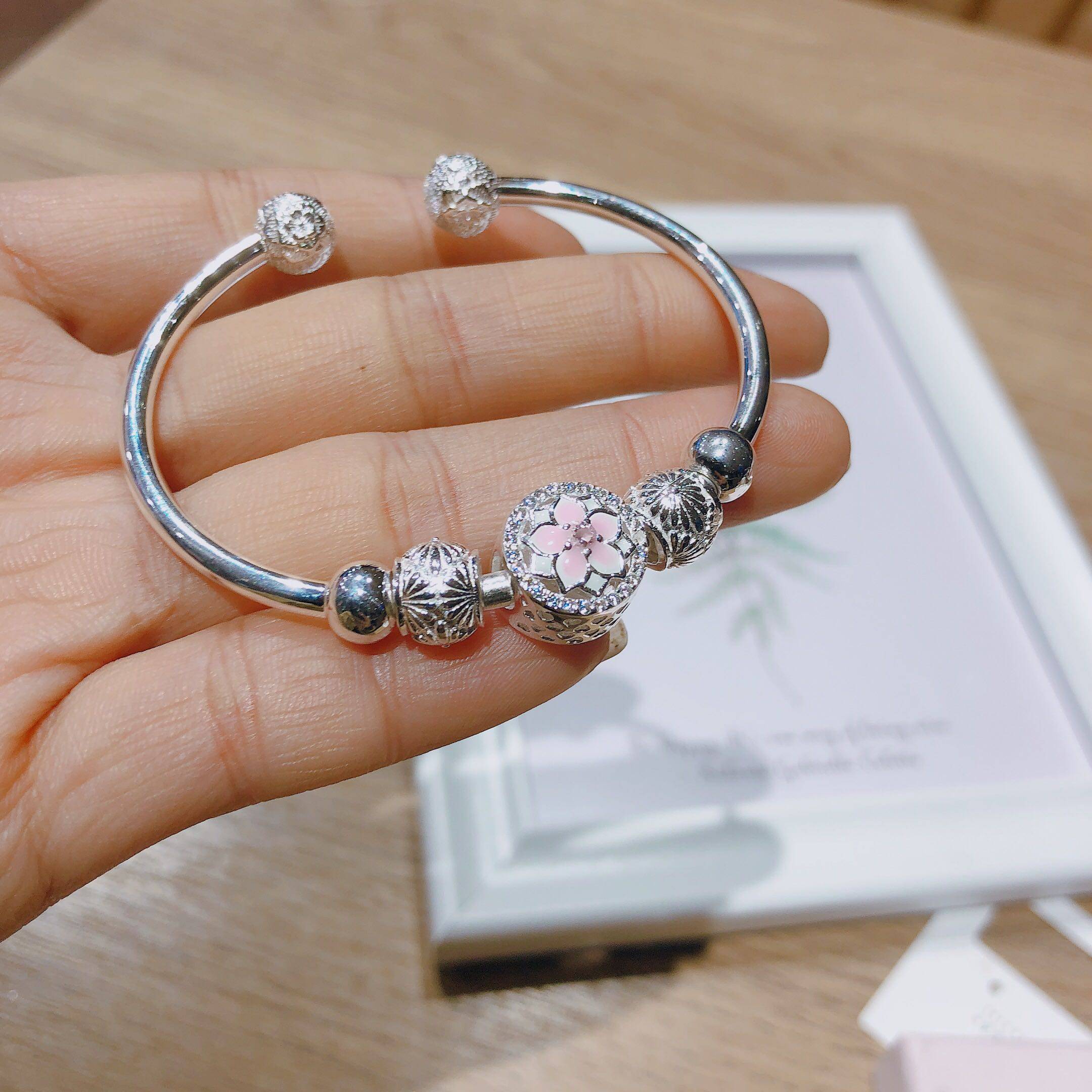 银饰银饰银饰正生纯银s999桃花手镯 桃花转运珠开口手镯 - 香港正生