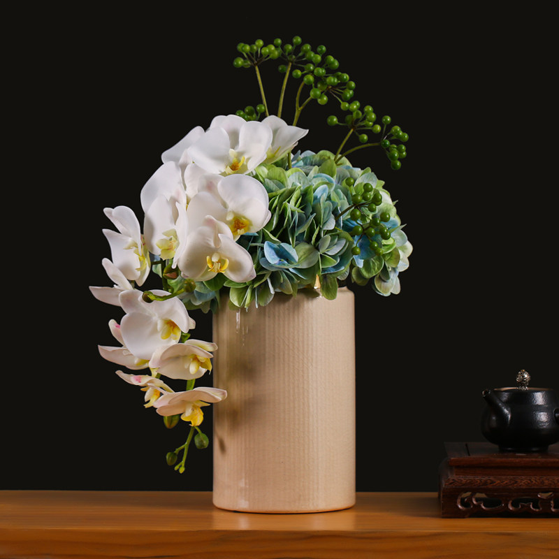 新中式仿真花蝴蝶兰客厅装饰摆件假花套装塑料花绢花餐桌花艺摆设