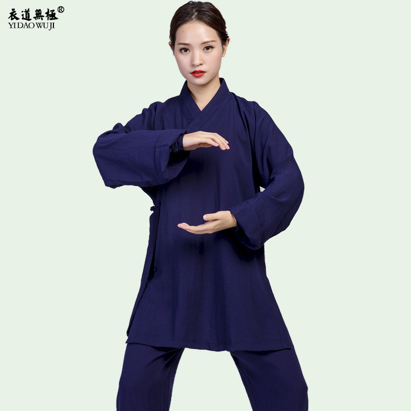 新款道士服装太极服女亚麻道袍中国国风表演太极服