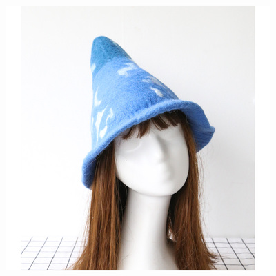 原宿风搞街头尖顶黑色星空蓝色毛毡毛毡帽毡帽巫师男女礼物帽子 原价