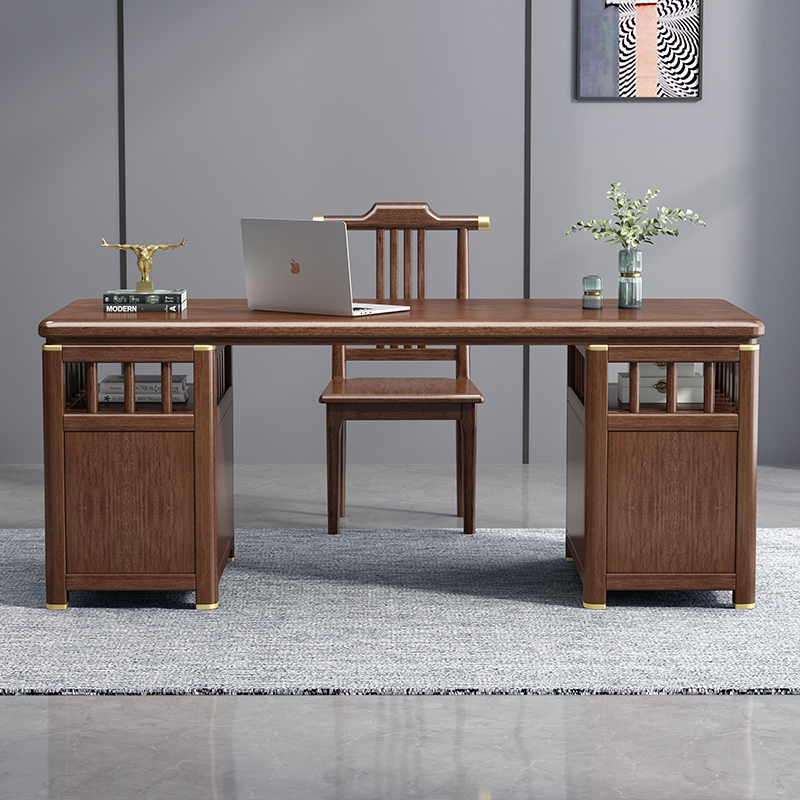 中式新中式胡桃木书桌实木书法写字现代办公桌电脑桌书桌
