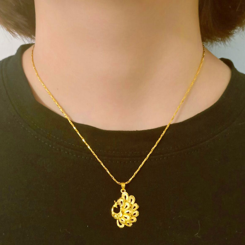 正品黄金项链吊坠女款9999足金孔雀凤凰坠子豪华结婚首饰纯金送礼
