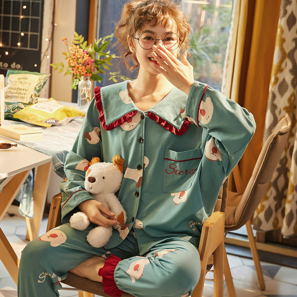 全棉睡衣女春秋款网红纯棉长袖甜美可爱公主风家居服套装韩版夏季