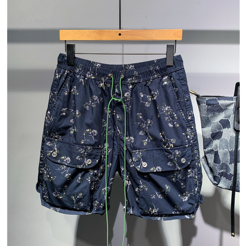 男士个性潮流过膝花短裤男新款夏季多口袋速干薄款休闲满印中裤潮