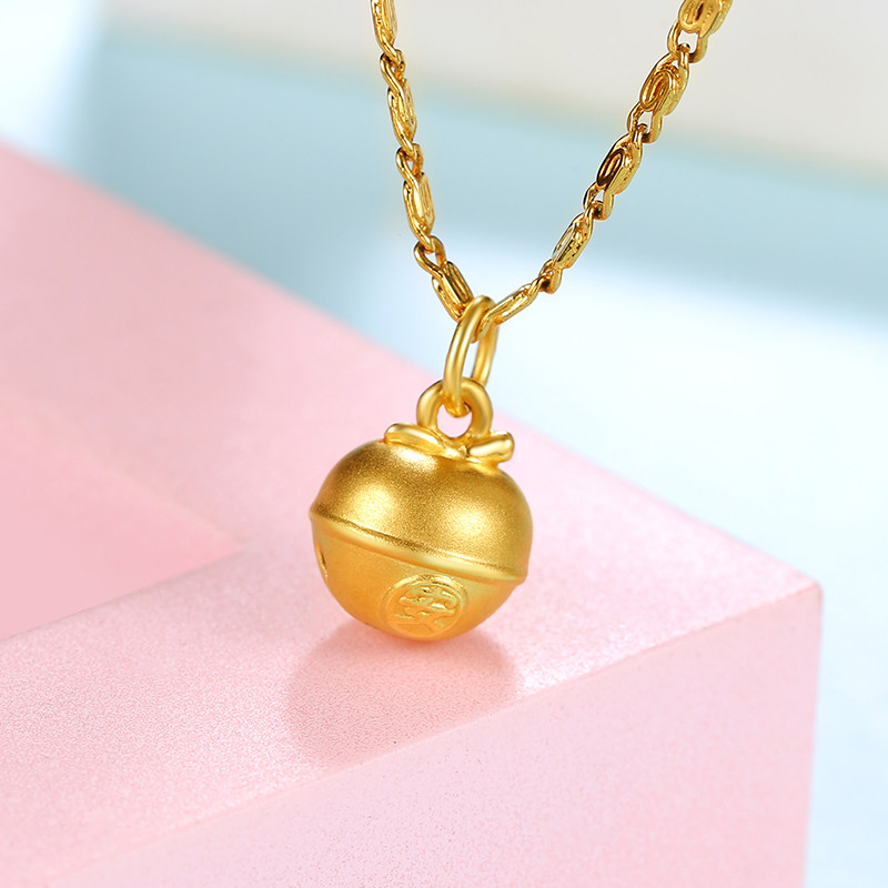 周福生黄金小元宝铃铛吊坠足金999平安转运珠3d硬金手链脚链送礼