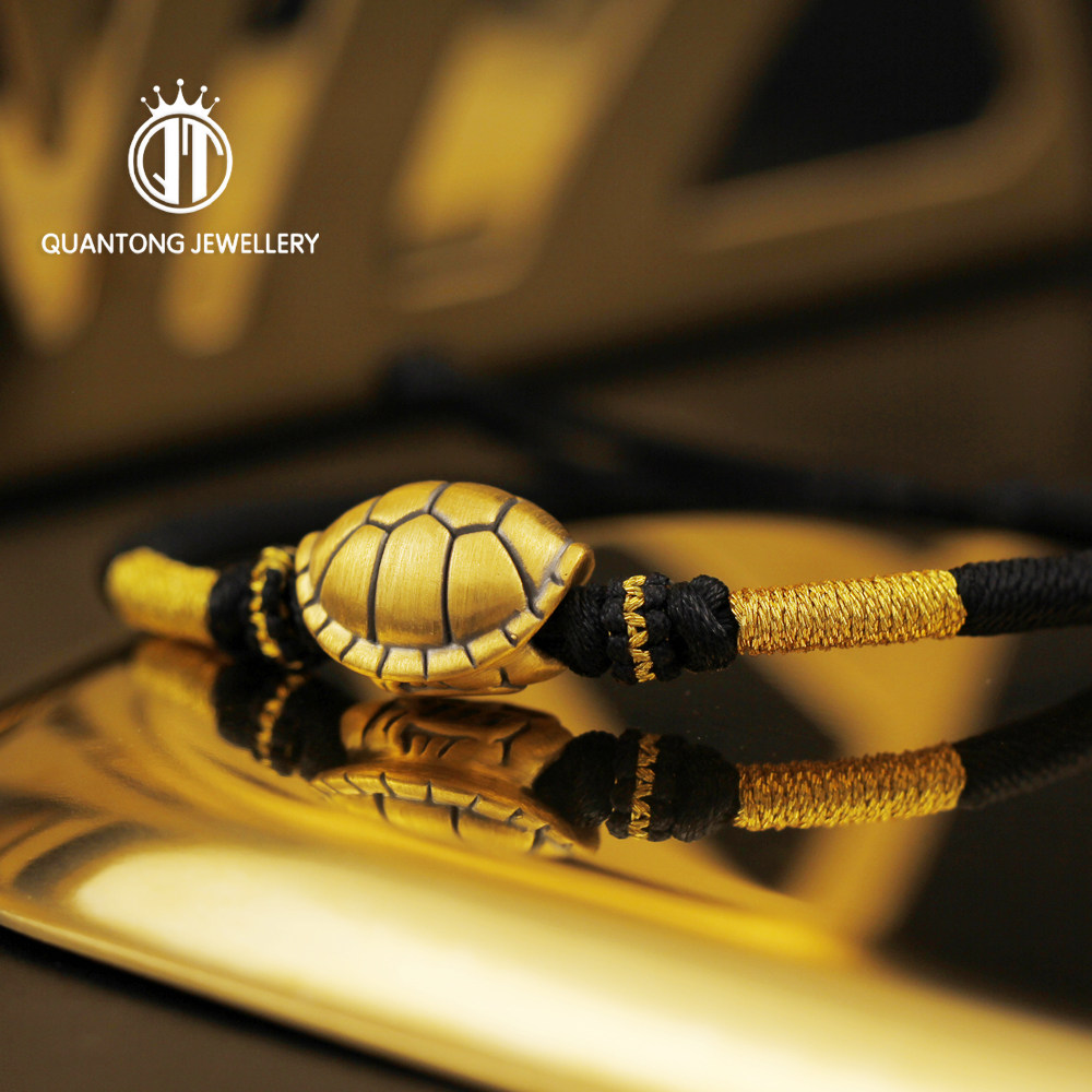 足金黄金小金龟壳3d硬金富甲天下转运手链男女手饰