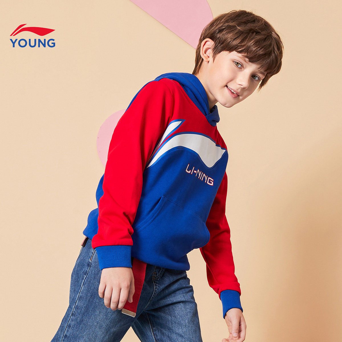 李宁童装儿童运动服男童女童秋季新品时尚套头卫衣