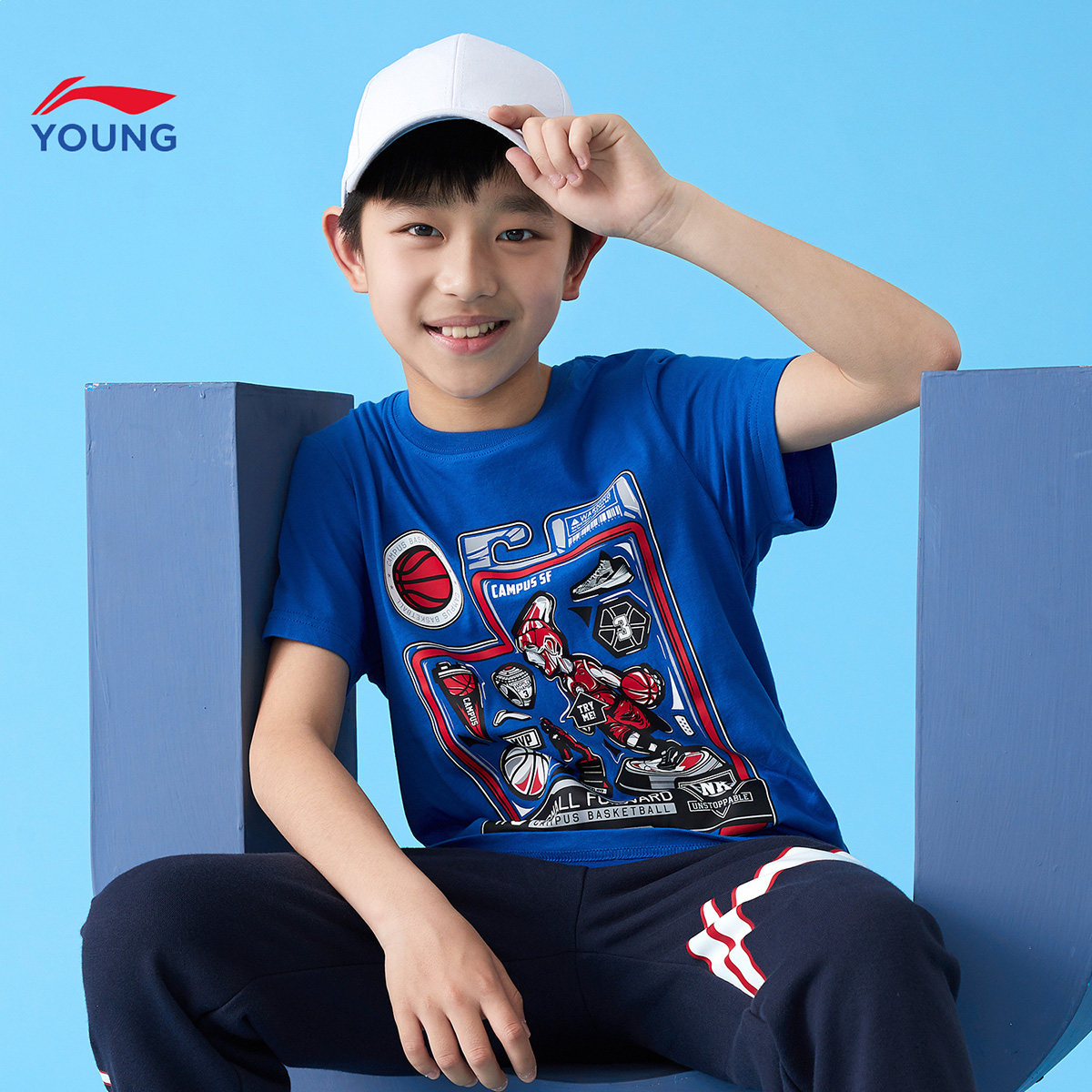 李宁儿童短袖t恤篮球系列文化衫