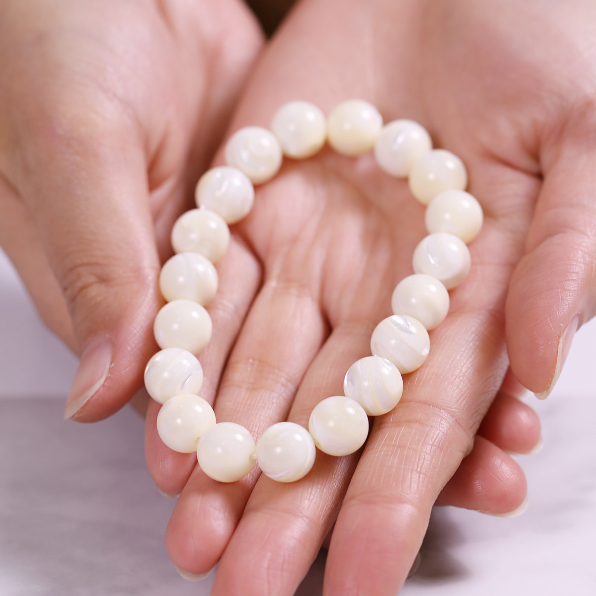 沐云蝶贝手链贝手串珍珠银丝月光珠宝白蝶贝圆珠手链