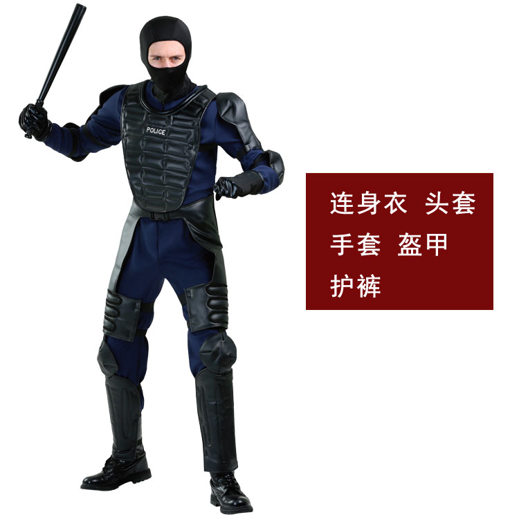 警察万圣节舞台表演演出男子蒙面英雄战士拆弹服饰