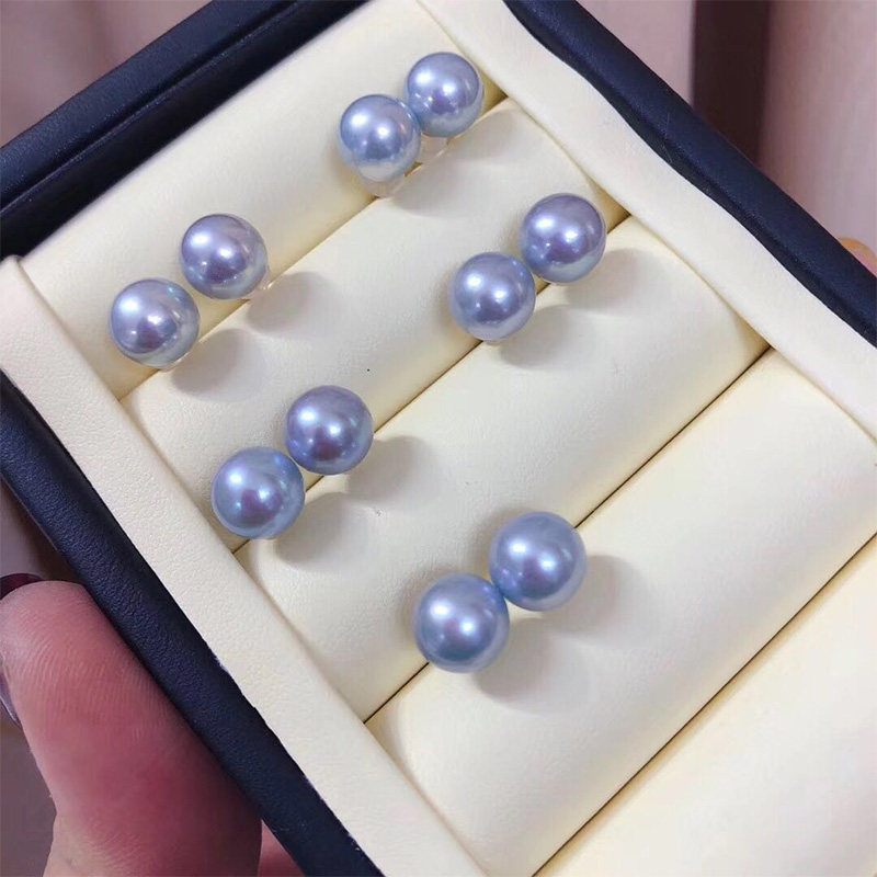 奢黛丽日本akoya真多麻珍珠耳钉7-7.5mm圆形海水珍珠时尚气质耳坠