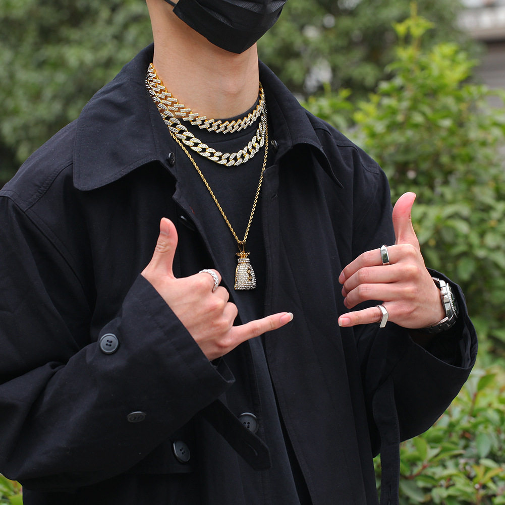 欧美项链个性hiphop风潮ins嘻哈金项链吊坠钱袋项链
