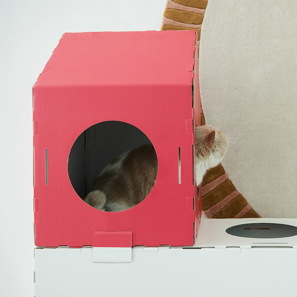 focofo小红房猫爬架隧道diy瓦楞窝房纸箱乐园猫爬架