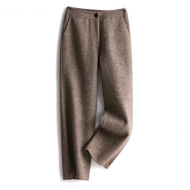 毛呢烟管裤女2021秋冬宽松直筒高腰百搭正装呢子休闲九分萝卜长裤