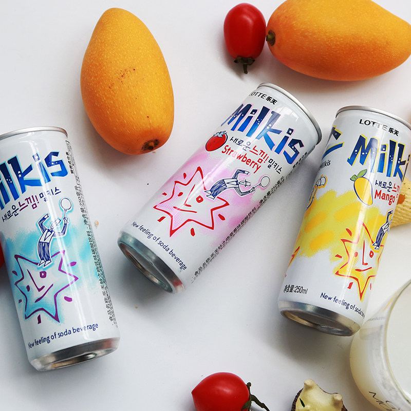 韩国进口9瓶乐天牛奶汽水碳酸饮料苏打水原味碳酸饮料