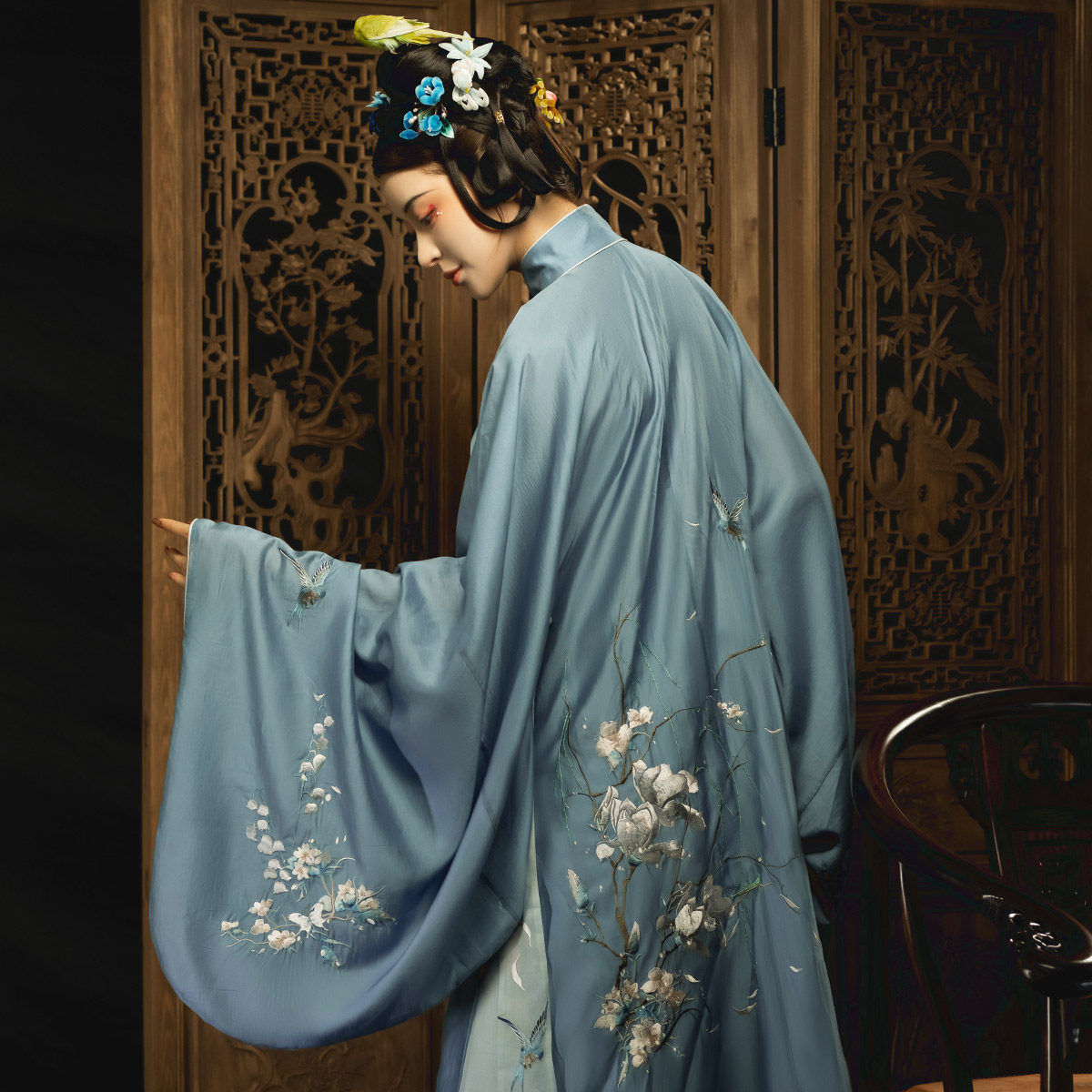 燕云织造局扶烟明制立领斜襟比甲百褶春夏重工绣花原创汉服女