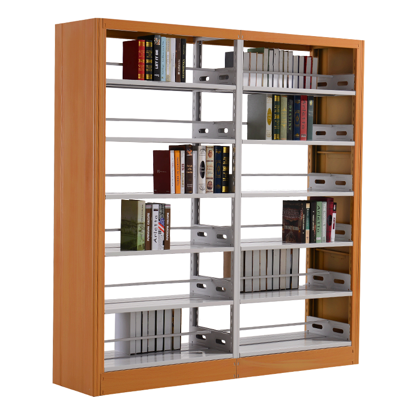 宝歌丽书架落地木护板转印木纹钢制书架图书馆书架家用多层书架子