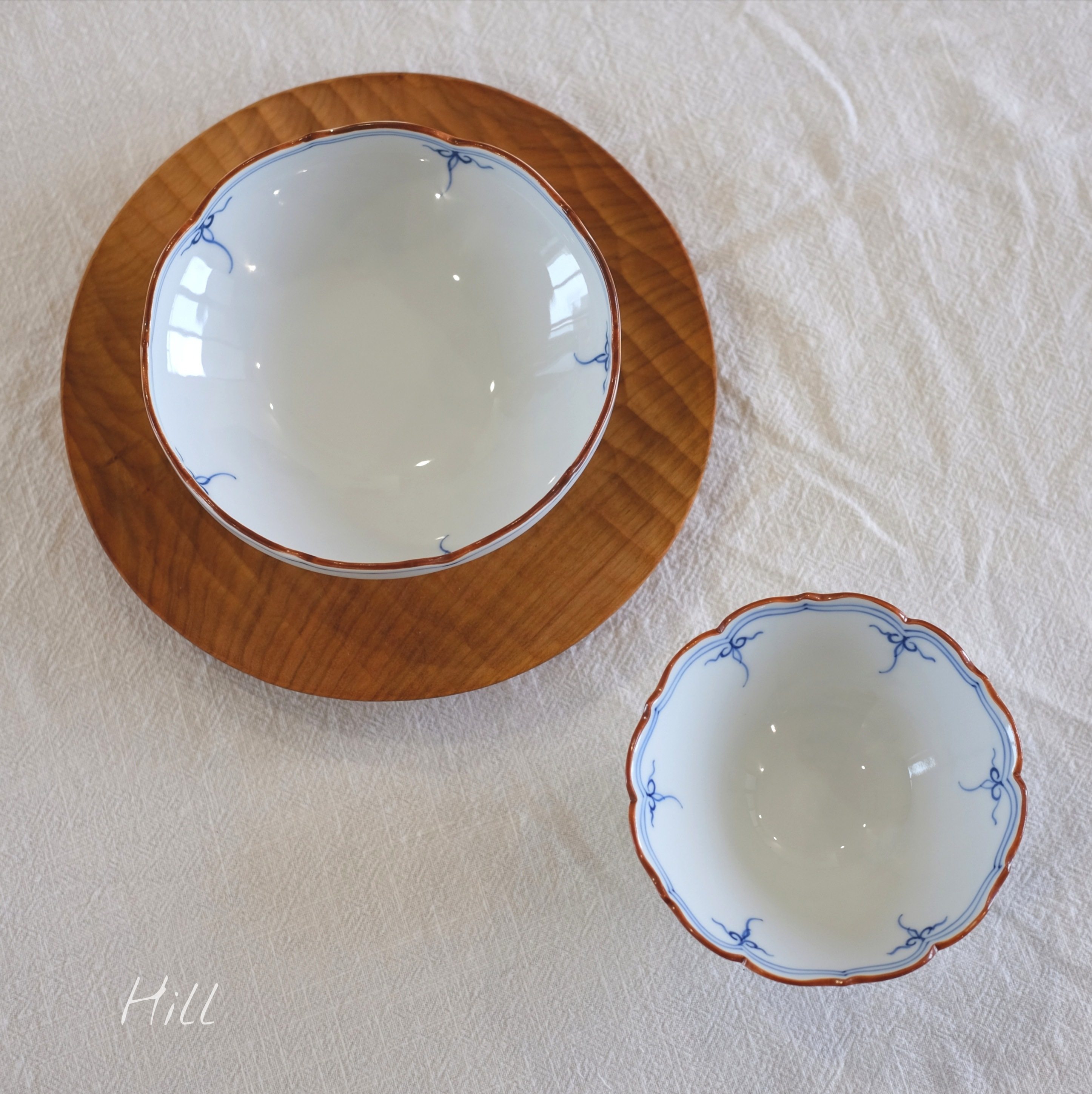 现货日本进口有田烧手绘桔梗青花花边陶瓷餐具碗