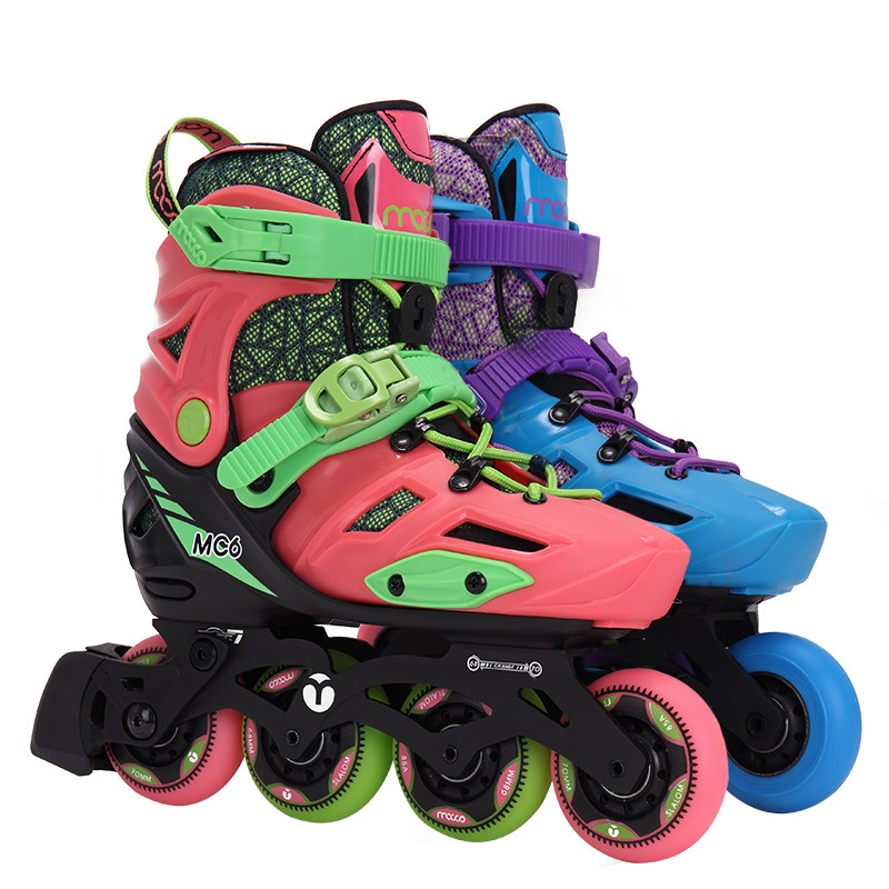 米高mc6轮滑鞋儿童平花鞋儿童全套装溜冰鞋轮滑直排轮尺码可调节