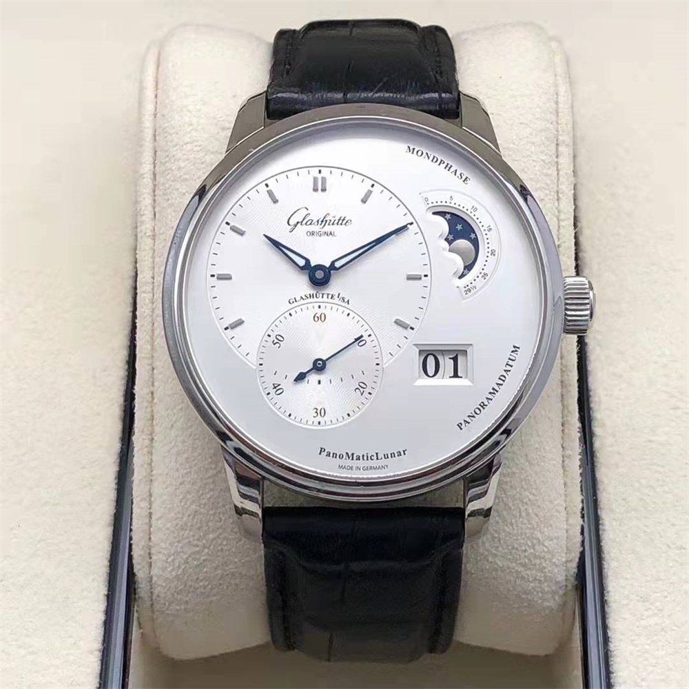 联保格拉苏蒂原创偏心系列40mm月相日历机械男表1-90-02-42-32-05