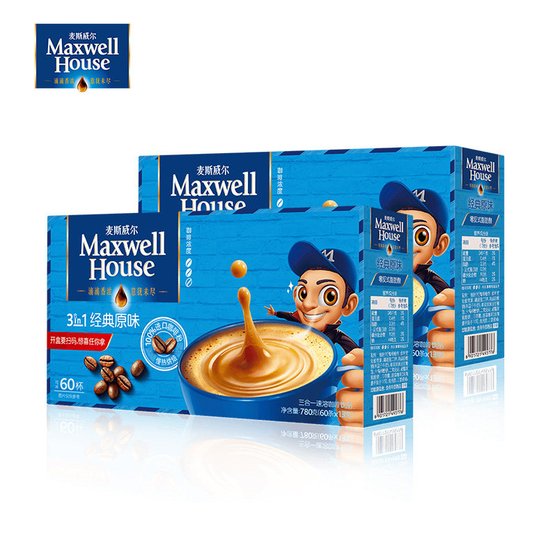 麦斯麦斯威威尔原味速溶三合一咖啡粉60条装780g2盒装速溶咖啡