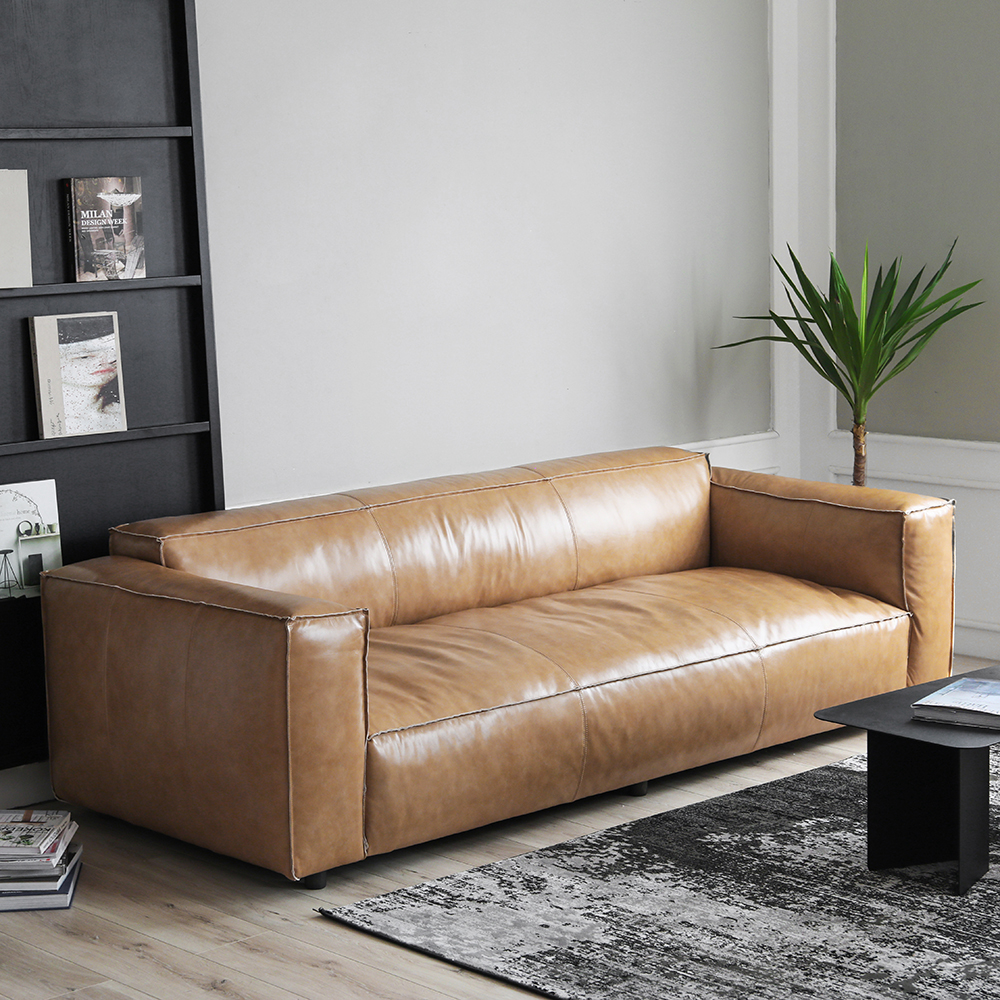 宜氧大漠沙发北欧轻奢奢意现代简约头层牛皮油蜡皮艺沙发