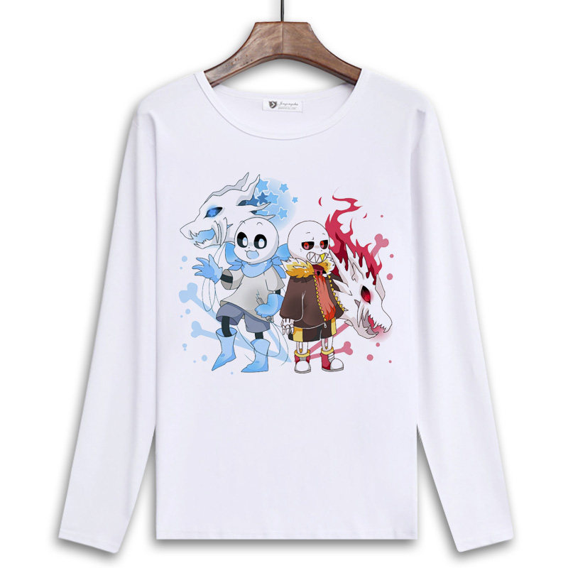 undertale传说之下秋冬长袖白色sans衣服男女儿童t恤