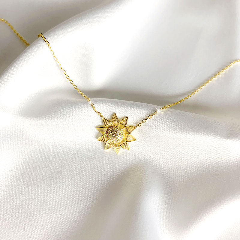 美肯s925纯银太阳花项链水晶向日葵气质网红爆款项链