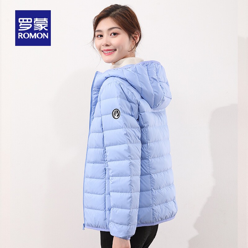 断码清仓罗蒙女士短款连帽羽绒服冬季时尚简约防寒羽绒服