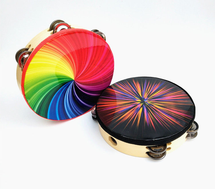 铃鼓奥尔夫打击乐器8寸双排炫彩彩虹手鼓手拍舞台铃类乐器