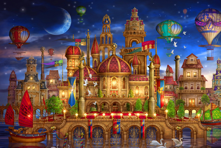 飞行空中移动灵感城堡椴木1000片成人拼图儿童益智玩具进口品质